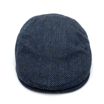 Personalized Embroidered Flat Cap Tweed Herringbone