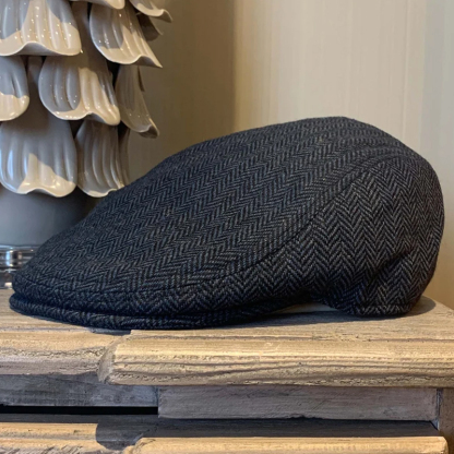 Personalized Embroidered Flat Cap Tweed Herringbone