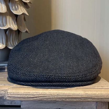 Personalized Embroidered Flat Cap Tweed Herringbone