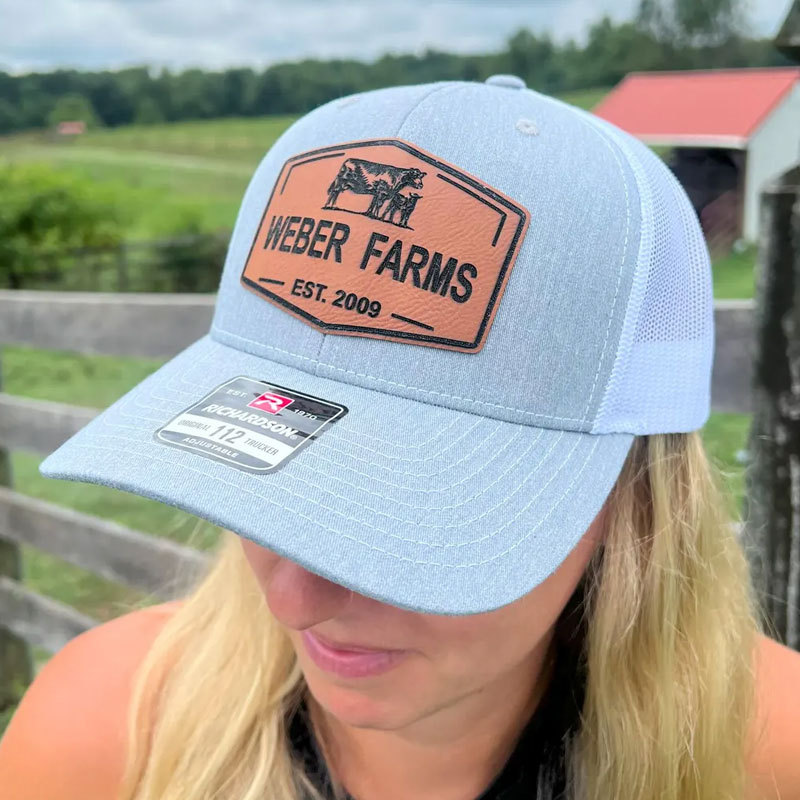 Personalized Farm Name Hat Cow and Calf Leather Patch Hat