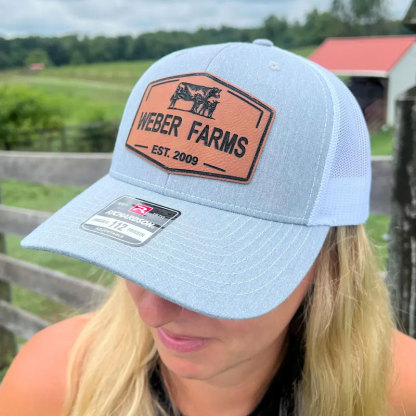 Personalized Farm Name Hat Cow and Calf Leather Patch Hat