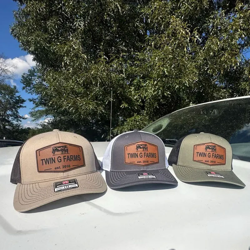 Personalized Farm Name Hat Cow and Calf Leather Patch Hat