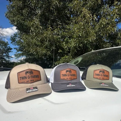 Personalized Farm Name Hat Cow and Calf Leather Patch Hat