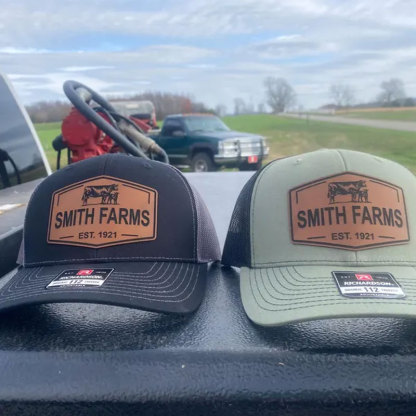 Personalized Farm Name Hat Cow and Calf Leather Patch Hat