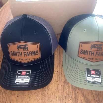 Personalized Farm Name Hat Cow and Calf Leather Patch Hat