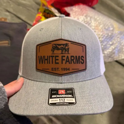 Personalized Farm Name Hat Cow and Calf Leather Patch Hat