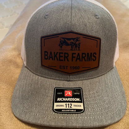 Personalized Farm Name Hat Cow and Calf Leather Patch Hat