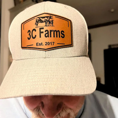 Personalized Farm Name Hat Cow and Calf Leather Patch Hat