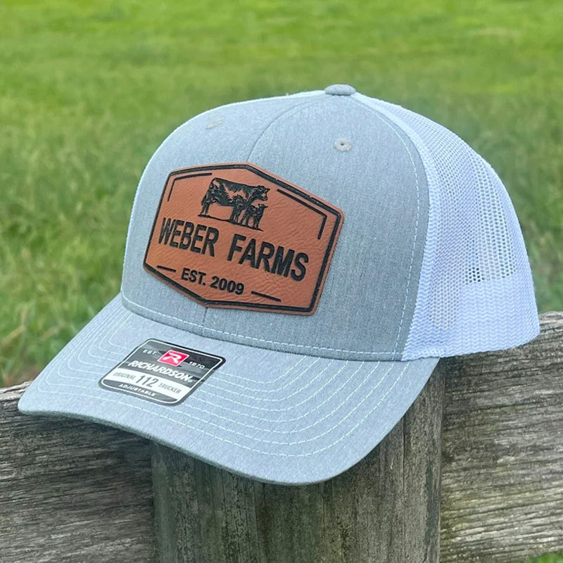 Personalized Farm Name Hat Cow and Calf Leather Patch Hat