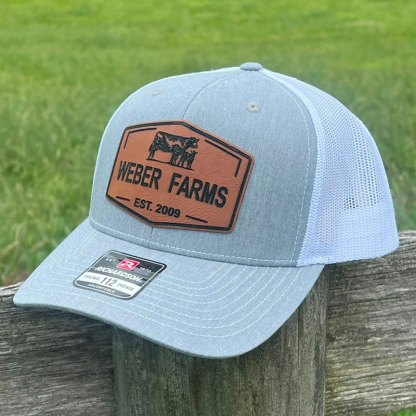 Personalized Farm Name Hat Cow and Calf Leather Patch Hat