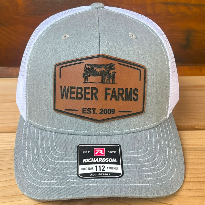 Personalized Farm Name Hat Cow and Calf Leather Patch Hat