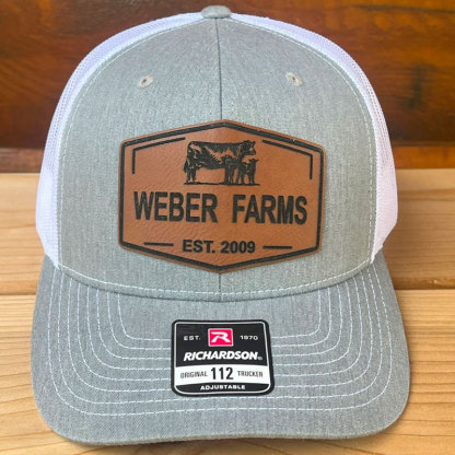 Personalized Farm Name Hat Cow and Calf Leather Patch Hat