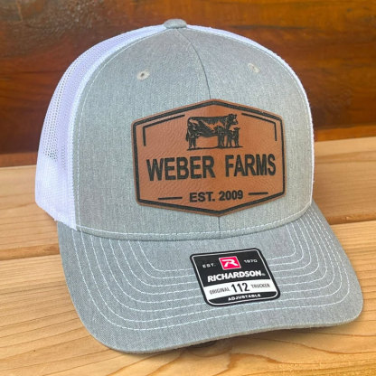Personalized Farm Name Hat Cow and Calf Leather Patch Hat