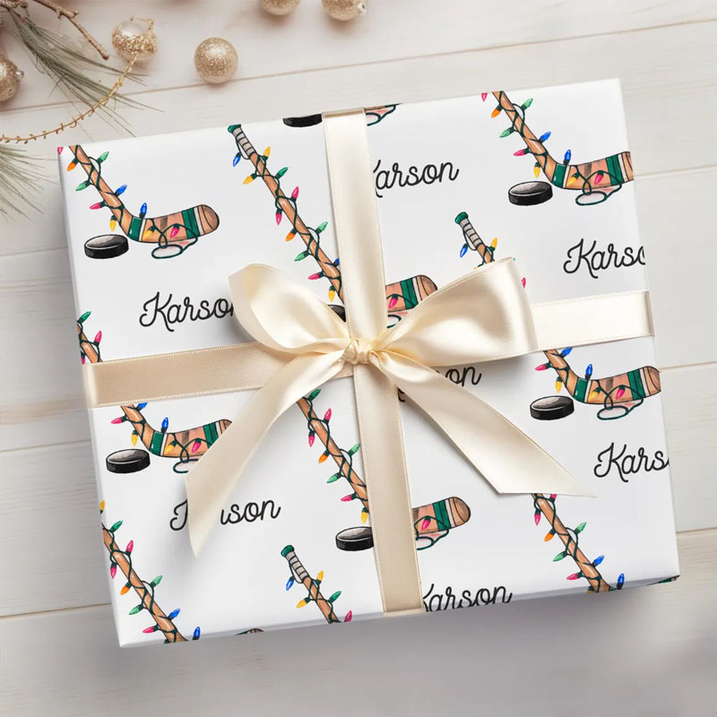 Personalized Ice Hockey Fan Christmas Wrapping Paper