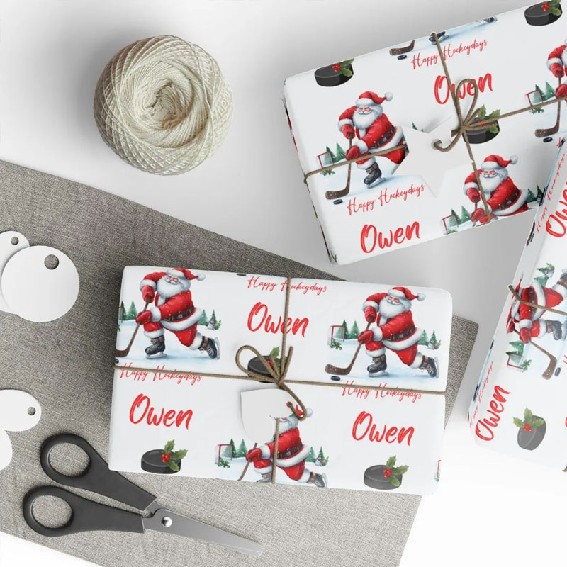 Personalized Ice Hockey Fan Christmas Wrapping Paper