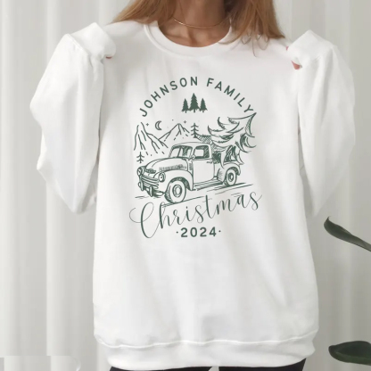 Personalized Name Vintage Camping Christmas Tree Family Christmas Sweater