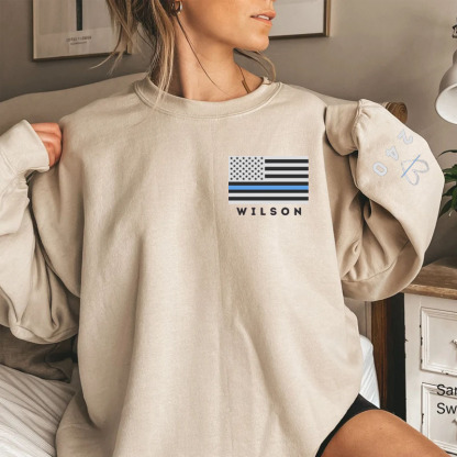 Personalized Police Badge Number Thin Blue Line Sweatshirt