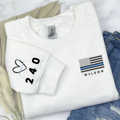 Personalized Police Badge Number Thin Blue Line Sweatshirt