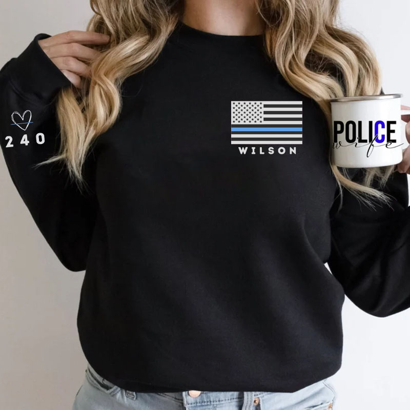 Personalized Police Badge Number Thin Blue Line Sweatshirt