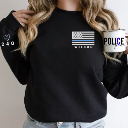Personalized Police Badge Number Thin Blue Line Sweatshirt
