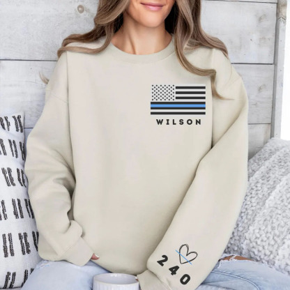 Personalized Police Badge Number Thin Blue Line Sweatshirt