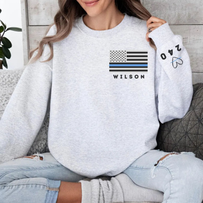 Personalized Police Badge Number Thin Blue Line Sweatshirt