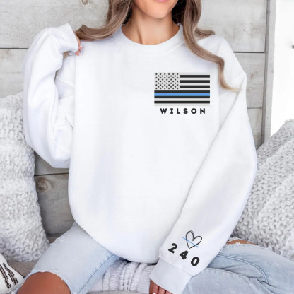 Personalized Police Badge Number Thin Blue Line Sweatshirt
