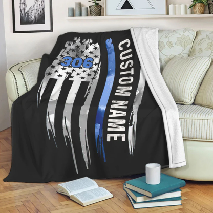 Personalized Police Blanket With American Flag Gift For Policeman