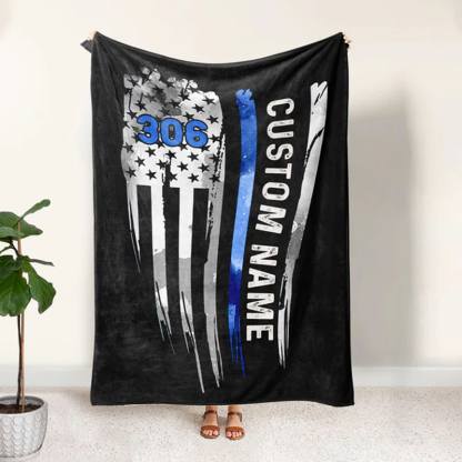 Personalized Police Blanket With American Flag Gift For Policeman