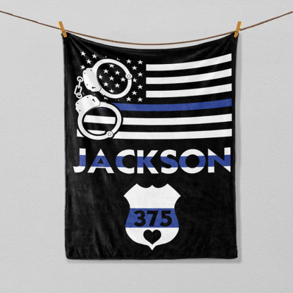 Personalized Police Blanket With American Flag Gift For Policeman