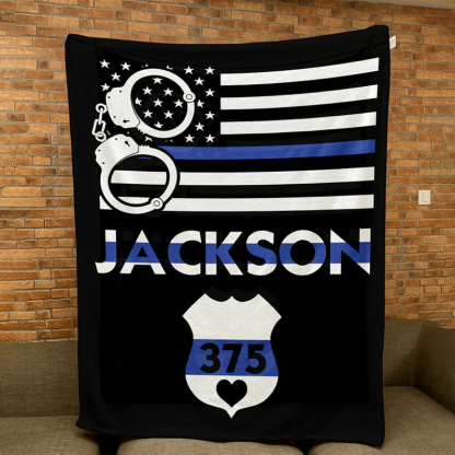 Personalized Police Blanket With American Flag Gift For Policeman