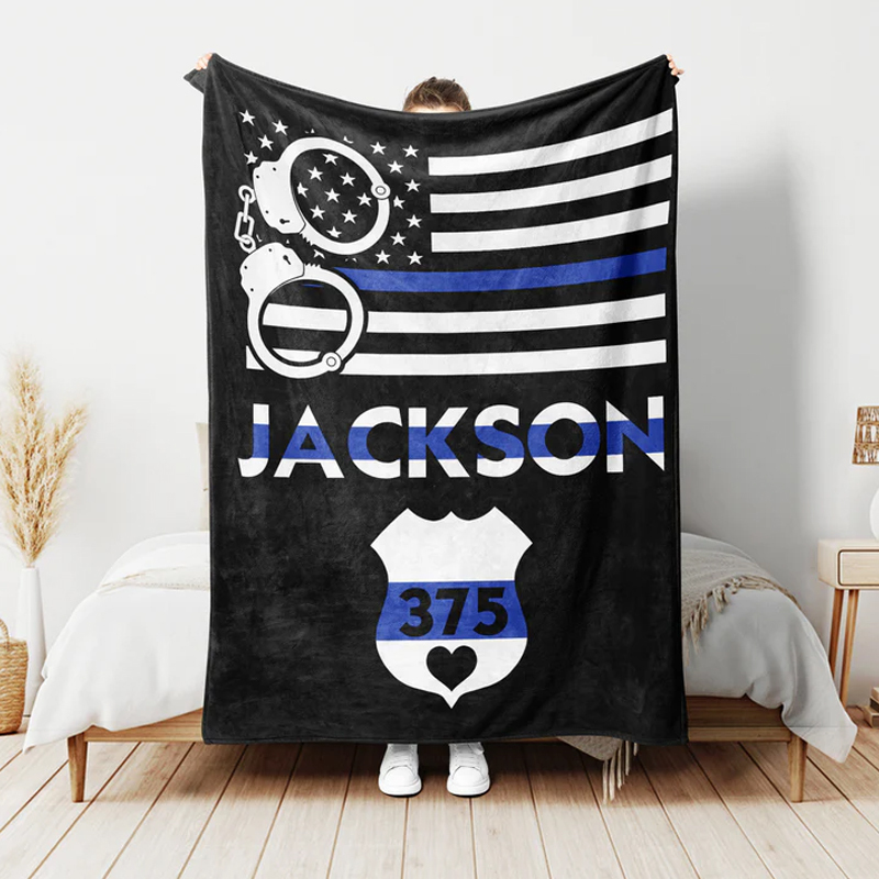 Personalized Police Blanket With American Flag Gift For Policeman