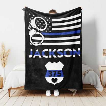 Personalized Police Blanket With American Flag Gift For Policeman
