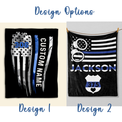Personalized Police Blanket With American Flag Gift For Policeman