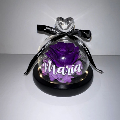 Personalized Preserved Eternal Rose In Dome With LED Lights
