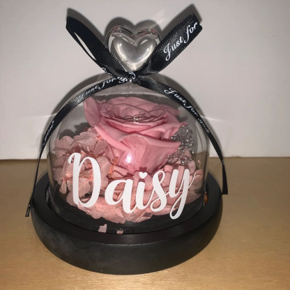 Personalized Preserved Eternal Rose In Dome With LED Lights