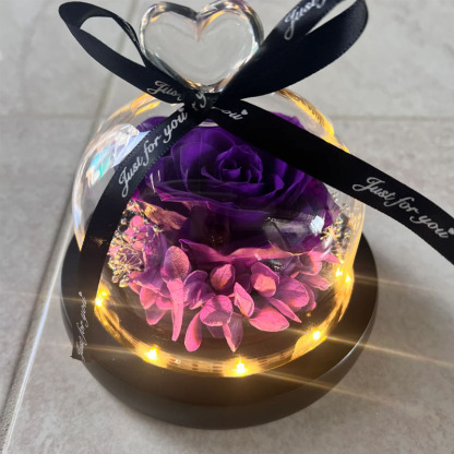 Personalized Preserved Eternal Rose In Dome With LED Lights