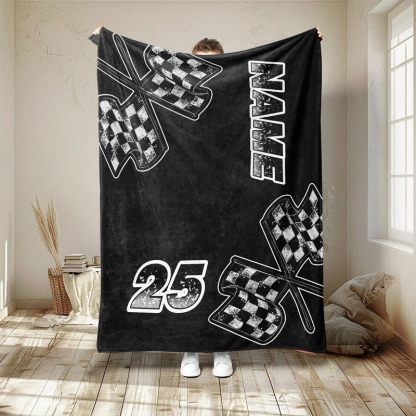 Personalized Racing Flag Blanket For Boys