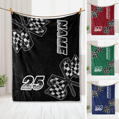 Personalized Racing Flag Blanket For Boys