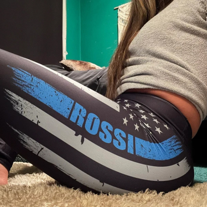 Personalized Thin Blue Line Flag Leggings - Police Officer Gift