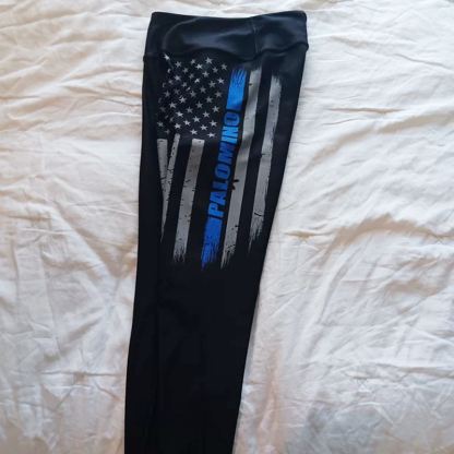 Personalized Thin Blue Line Flag Leggings - Police Officer Gift