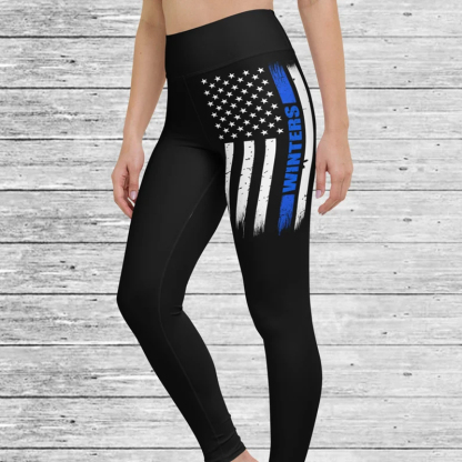 Personalized Thin Blue Line Flag Leggings - Police Officer Gift
