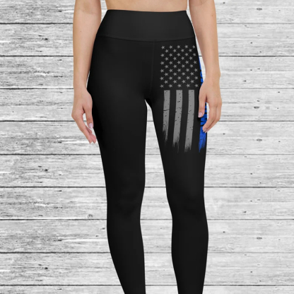 Personalized Thin Blue Line Flag Leggings - Police Officer Gift