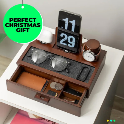 Personalized Wooden Nightstand Organizer For Men