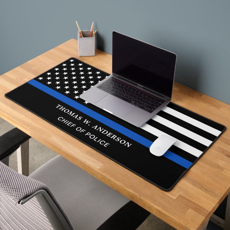 Police Officer Personalized Thin Blue Line Desk Mat