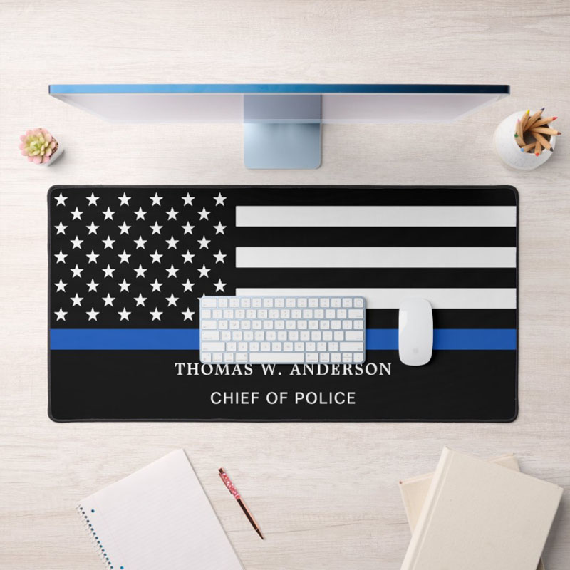 Police Officer Personalized Thin Blue Line Desk Mat