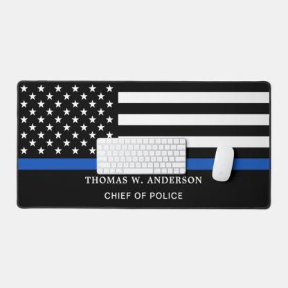Police Officer Personalized Thin Blue Line Desk Mat