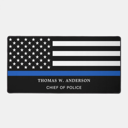 Police Officer Personalized Thin Blue Line Desk Mat