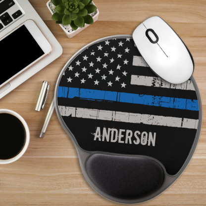 Police Officer Personalized Thin Blue Line Gel Mouse Pad
