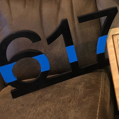 Police Officer Thin Blue Line Wooden Badge Number Thin Blue Line Decor
